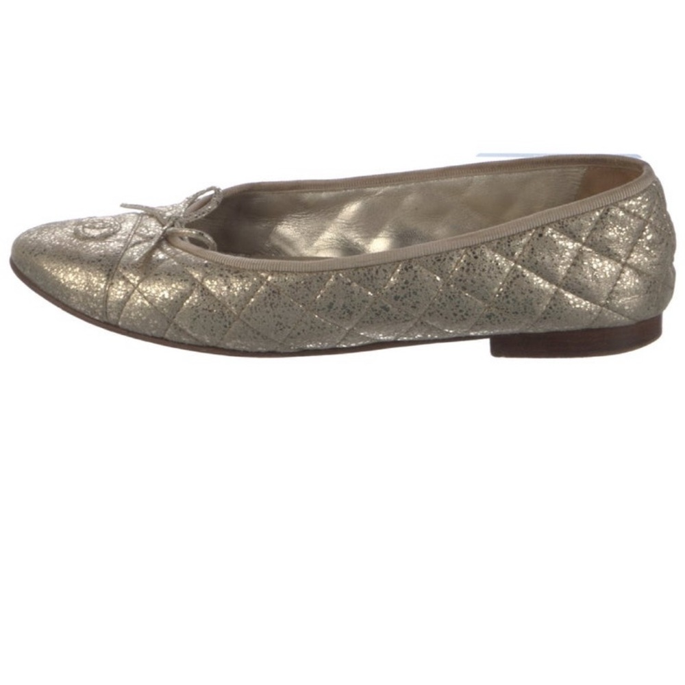 Chanel Iconic Quilted goatskin Gold Ballet Flats 41.5 CC interlocking logo - Picture 5 of 10